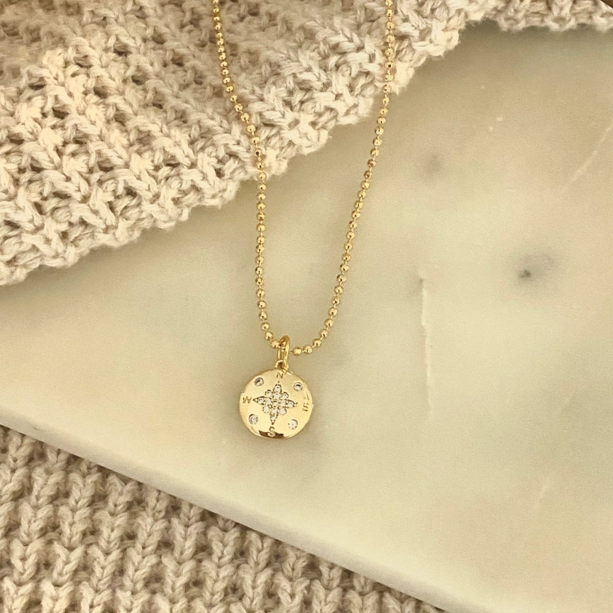 Waterproof 18k Gold Filled Compass Necklace