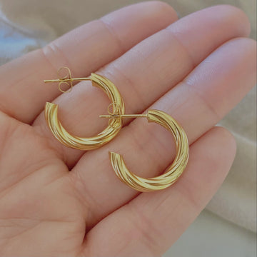 18K Gold Plated Twisted Hoop Earrings