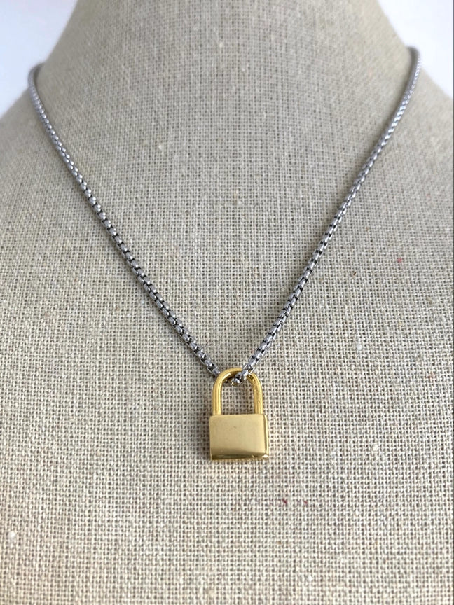 Mixed Metal Padlock Necklace