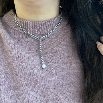 Silver Curb Link Lariat Necklace